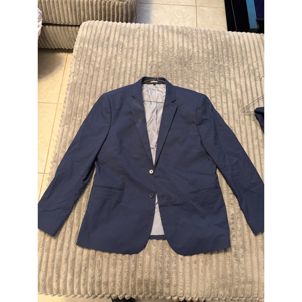 Express Mens Slim Fit 2 Piece Suit Navy Blue 42S Jacket 34x30 Pants Blazer Set - Picture 2 of 10